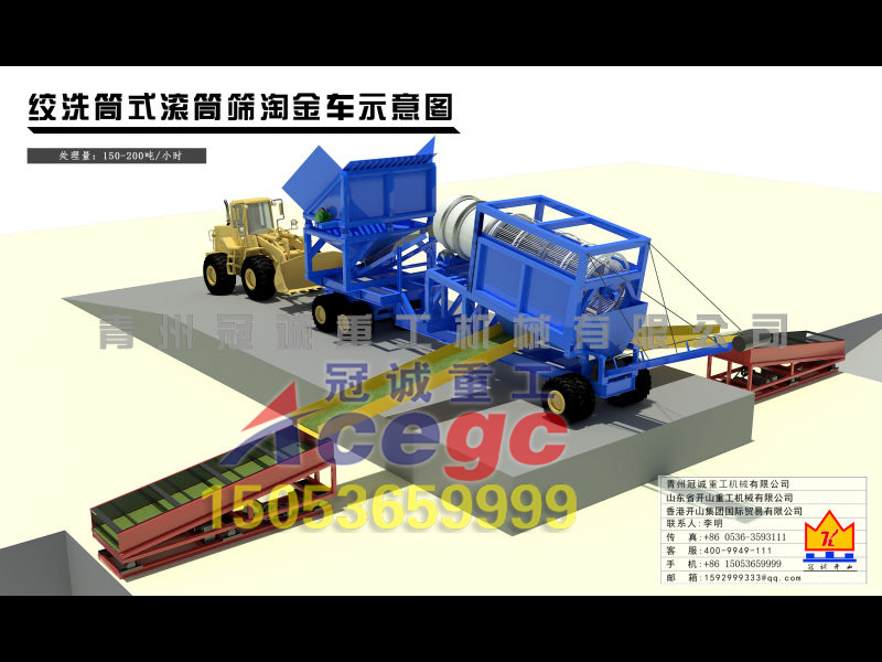 移动淘金车-绞洗筒式滚筒筛淘金车